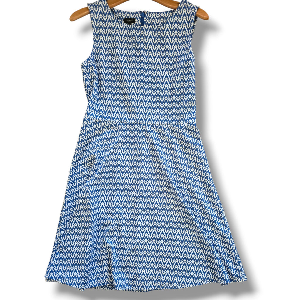 Talbots Blue & Ivory Geometric Ikat Sleeveless Fit-and-Flare Dress – Medium