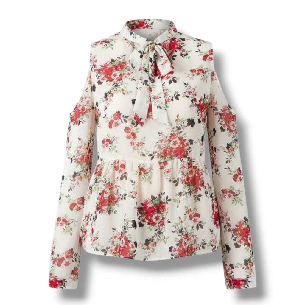 Ban Jara Women’s Floral Cold Shoulder Peplum Blouse – XS, Polyester, Gently Used