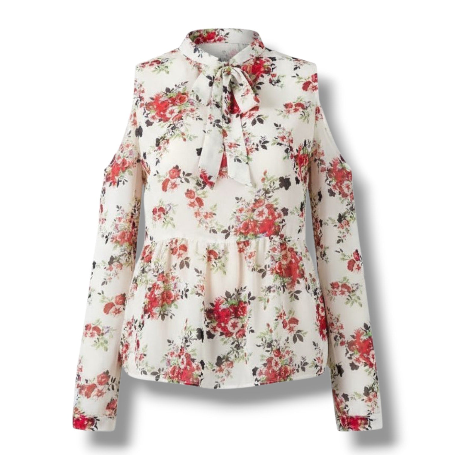 Ban Jara Women’s Floral Cold Shoulder Peplum Blouse – XS, Polyester, Gently Used