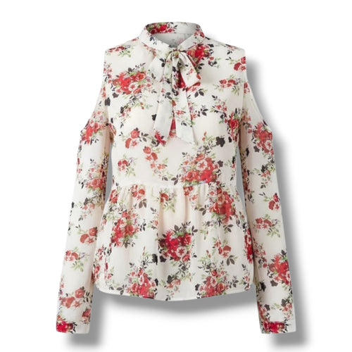 Ban Jara Women’s Floral Cold Shoulder Peplum Blouse – XS, Polyester, Gently Used