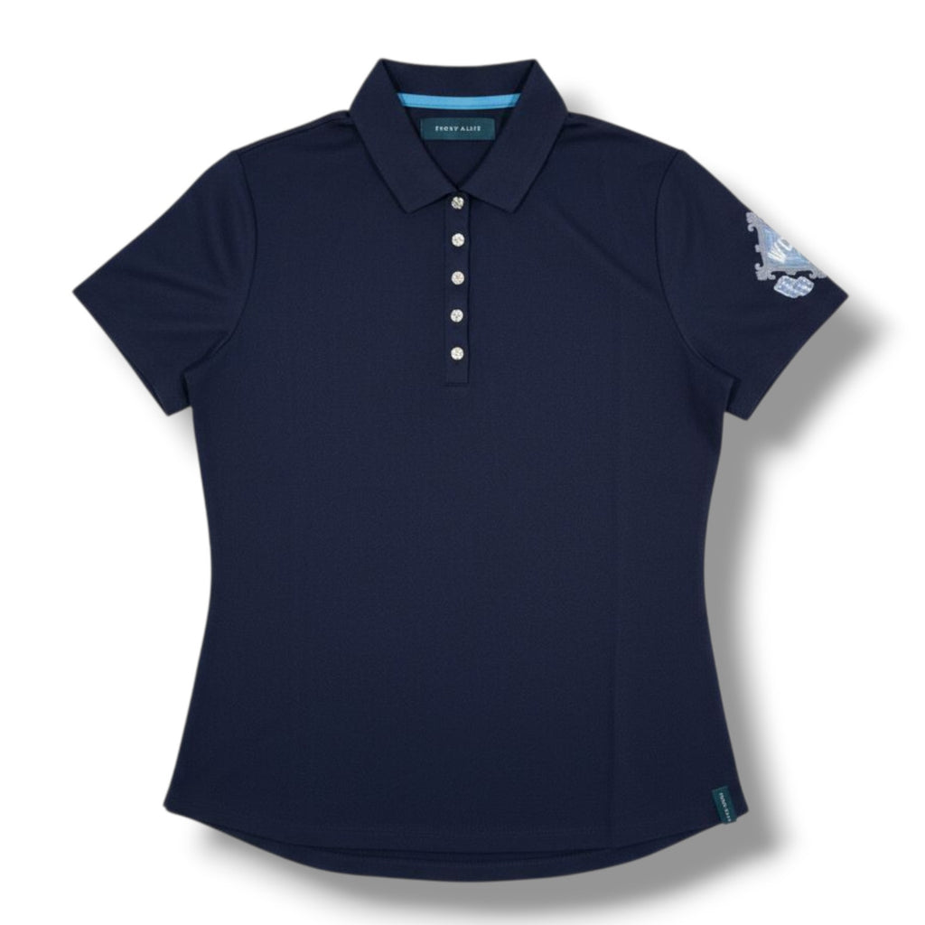 Perry Ellis women’s Navy Blue Polo Shirt WCN Crest Logo – Size M, Short Sleeve