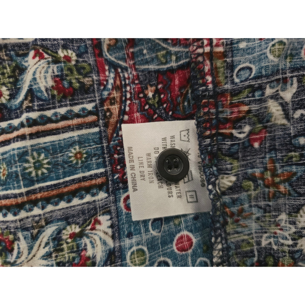 VatPave Men's XL Patchwork Paisley Floral Short Sleeve Button Down Shirt