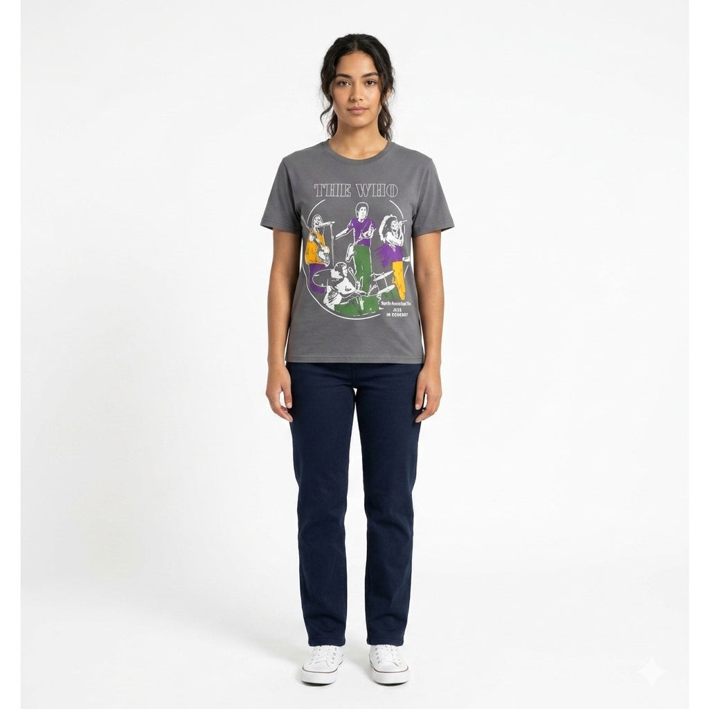 The Who Women’s Rock & Roll Band Tour Tee – XS, Gray Graphic T-Shirt, New