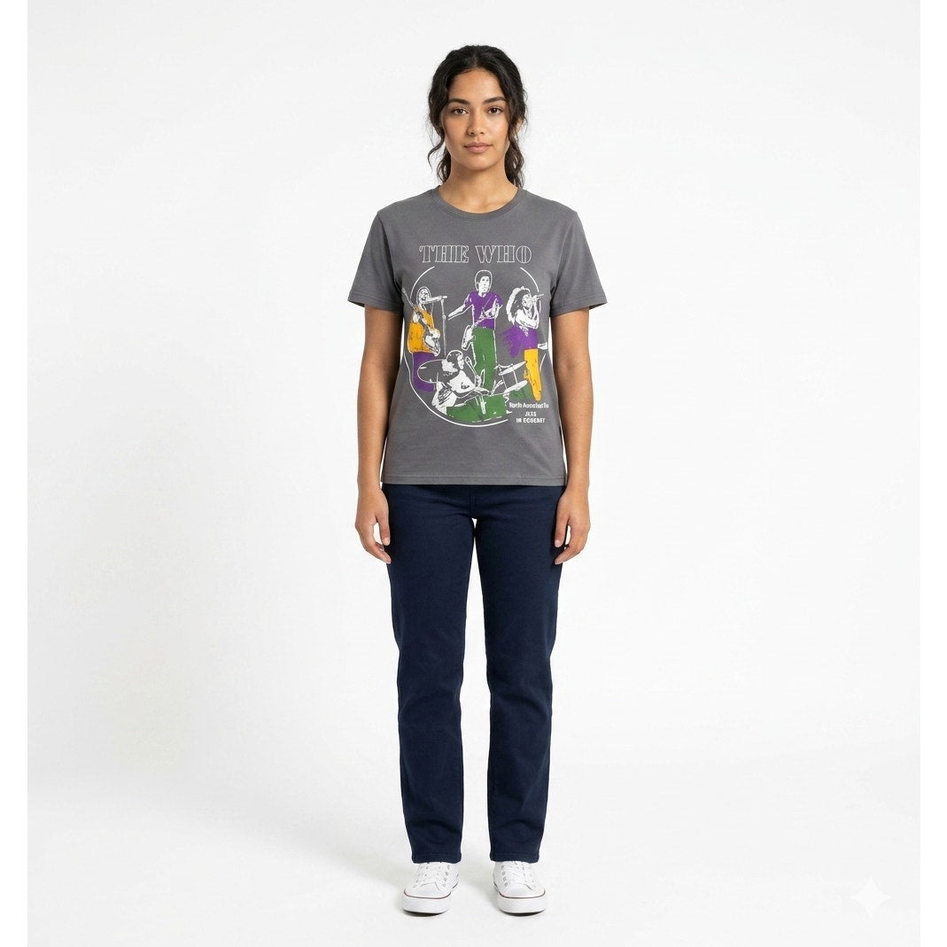 The Who Women’s Rock & Roll Band Tour Tee – XS, Gray Graphic T-Shirt, New