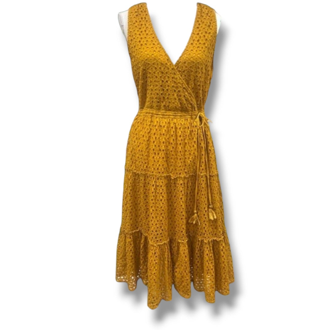 Frye x Anthropologie Mustard Yellow Eyelet Sleeveless Midi Dress – Size Small