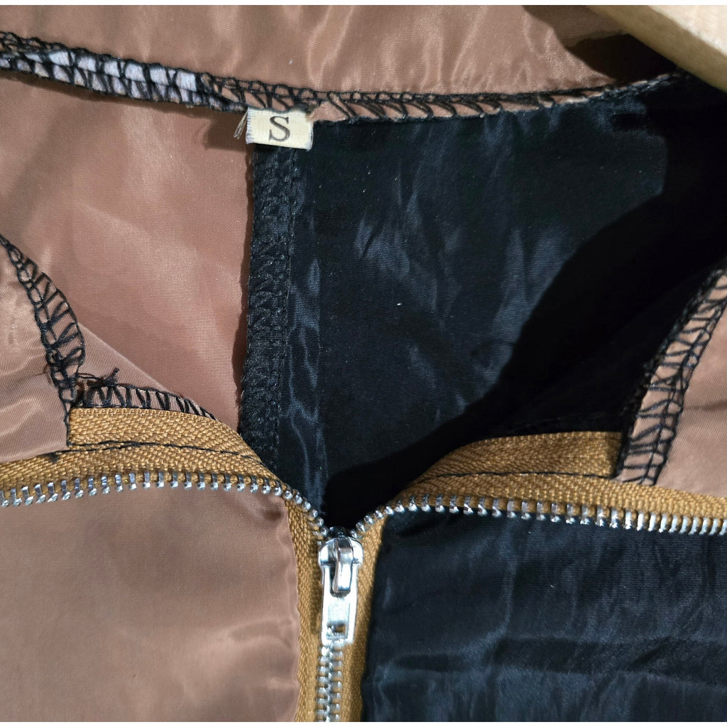 Spiky Two-Tone Black & Brown Cropped Zip Jacket – Size Small