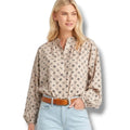 Universal Thread Women's Long Sleeve Balloon Poet Blouse Cream Floral