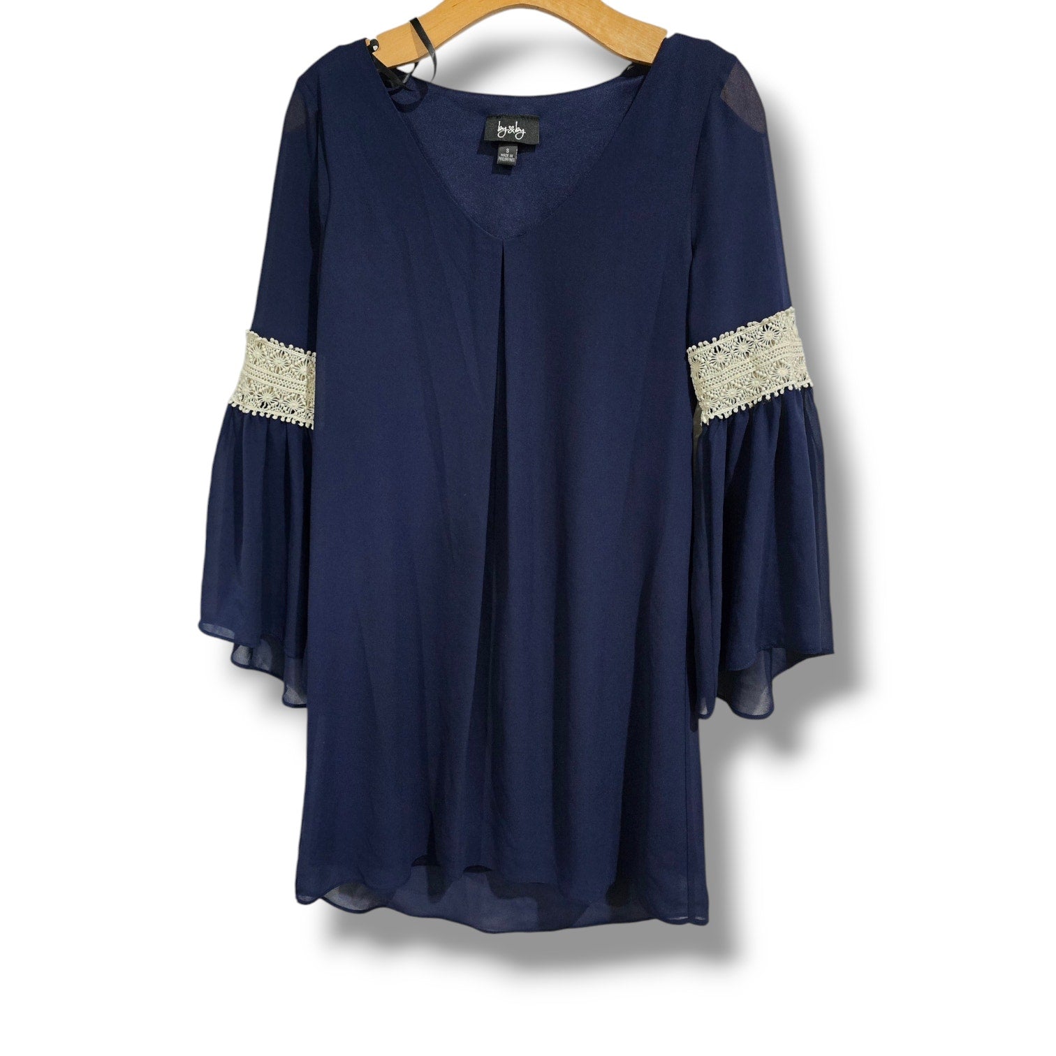 By & By Women’s Blue Sheer Lined Bell Sleeve Dress - Size Small