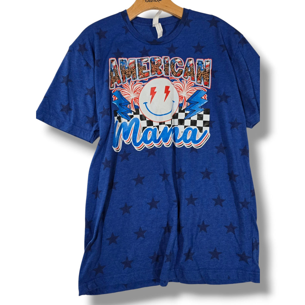 CODE FIVE LAT Apparel Women’s Blue Patriotic Graphic T-Shirt – Large