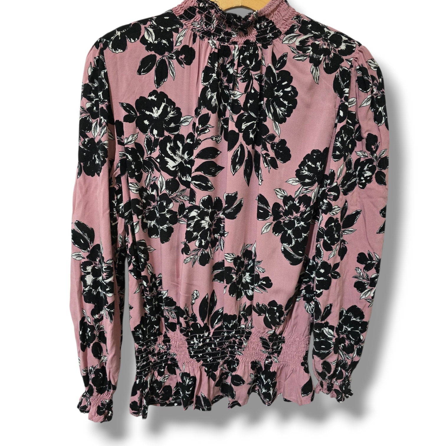 Adrienne Vittadini Pink Floral Smocked Long Sleeve Blouse – Size Large