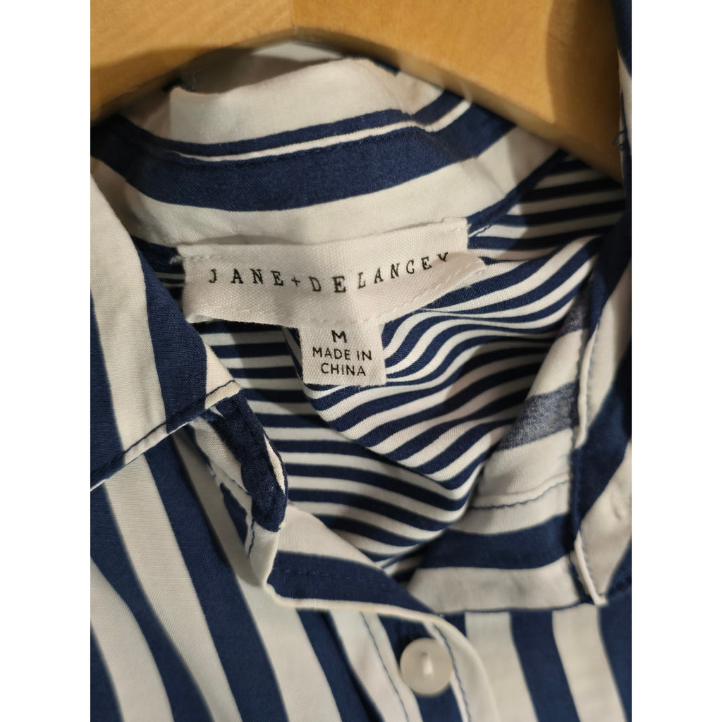 Jane & Delancey Women’s Blue White Vertical Stripe Button-Down Shirt – Medium