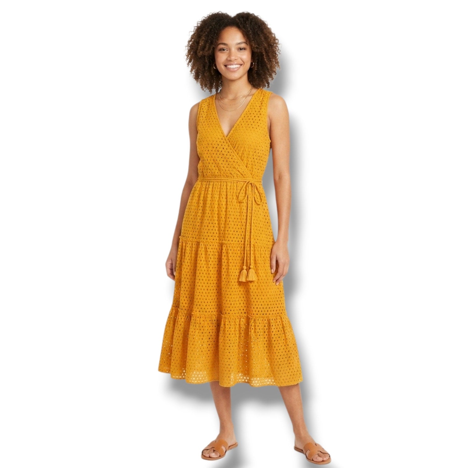 Frye x Anthropologie Mustard Yellow Eyelet Sleeveless Midi Dress – Size Small