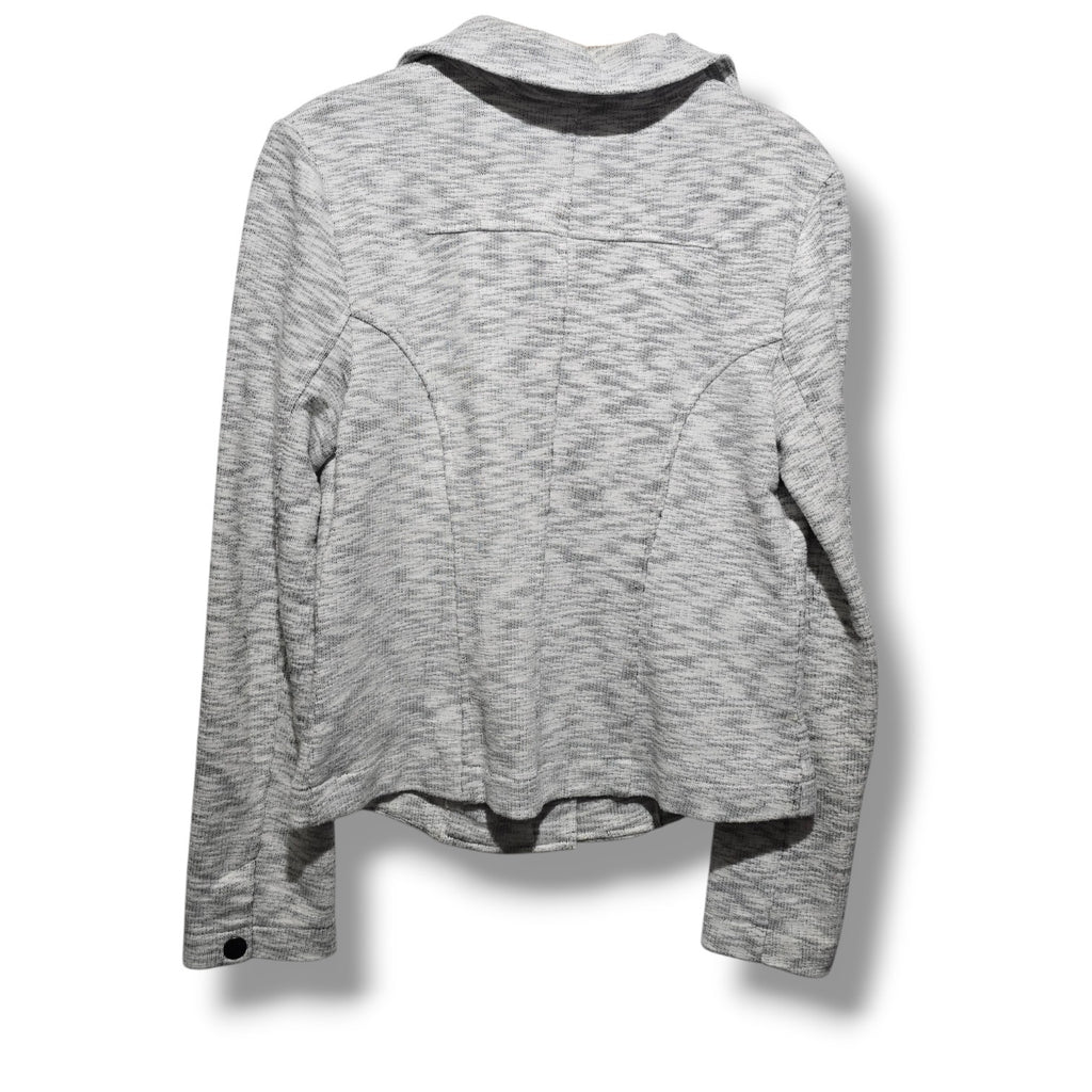 Cabi Women's Size S Light Grey Black Space Dye Asymmetric Zip Knit Jacket