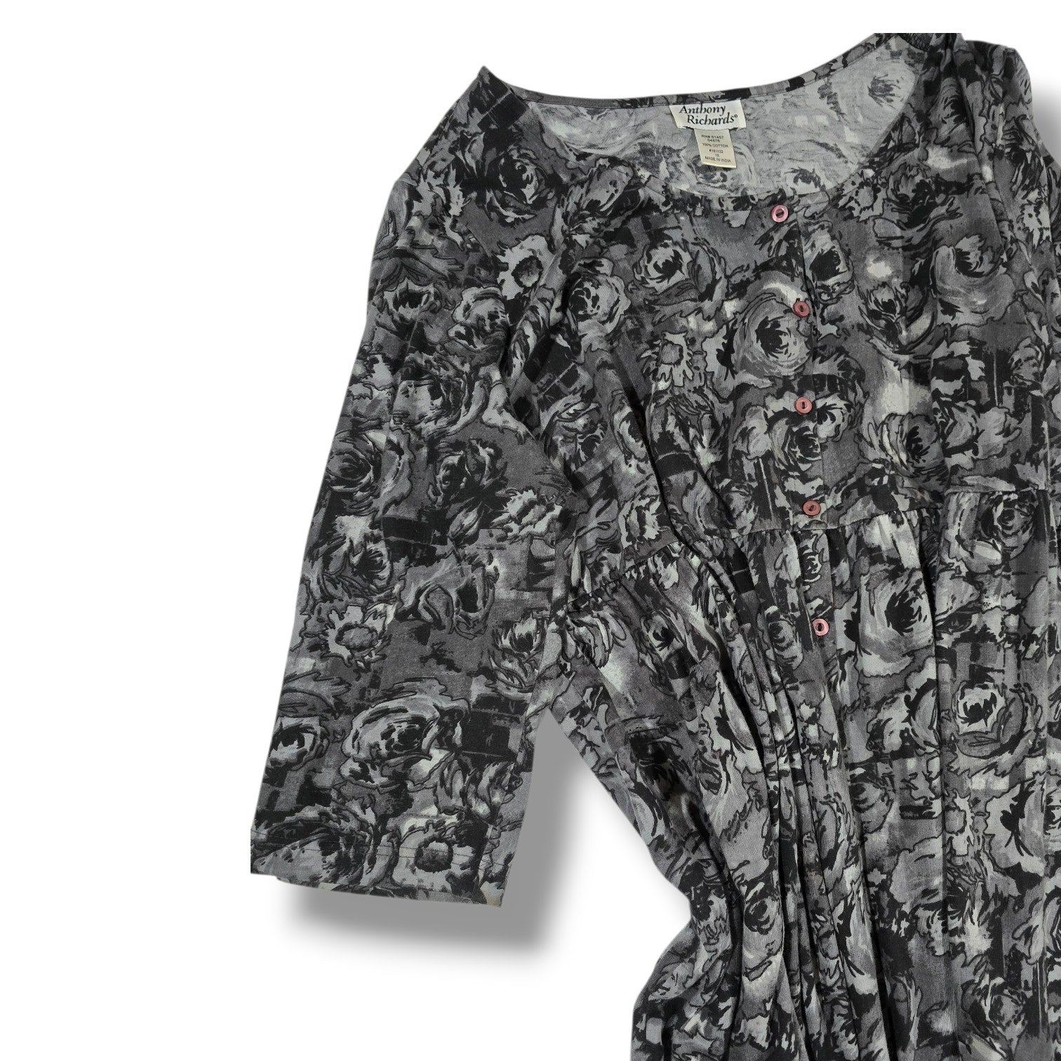 Anthony Richards 1X Black Floral Button Front Lounge Dress