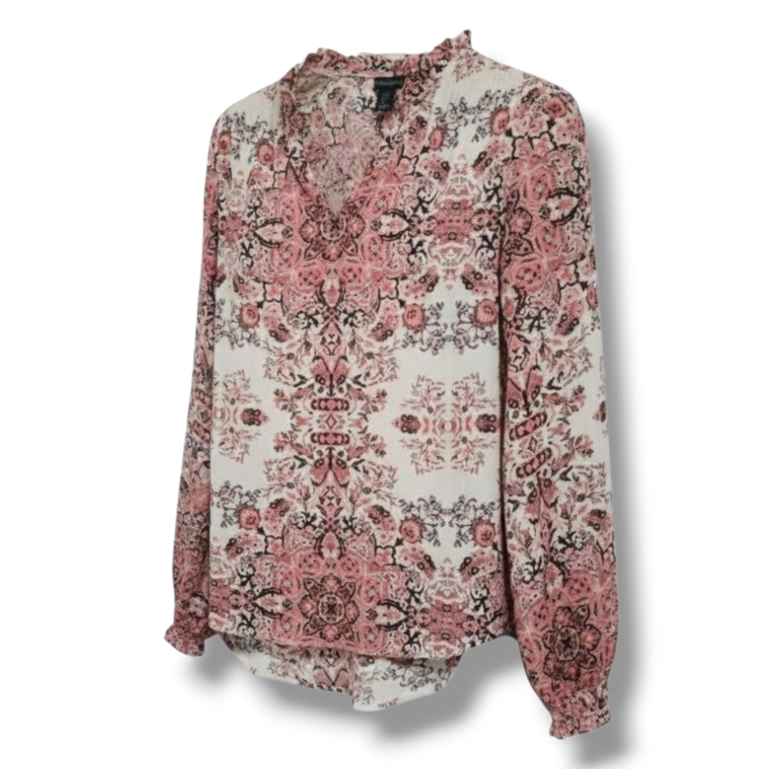 Paraphrase Women’s Pink Multicolor Floral Long Sleeve Blouse – Size Small