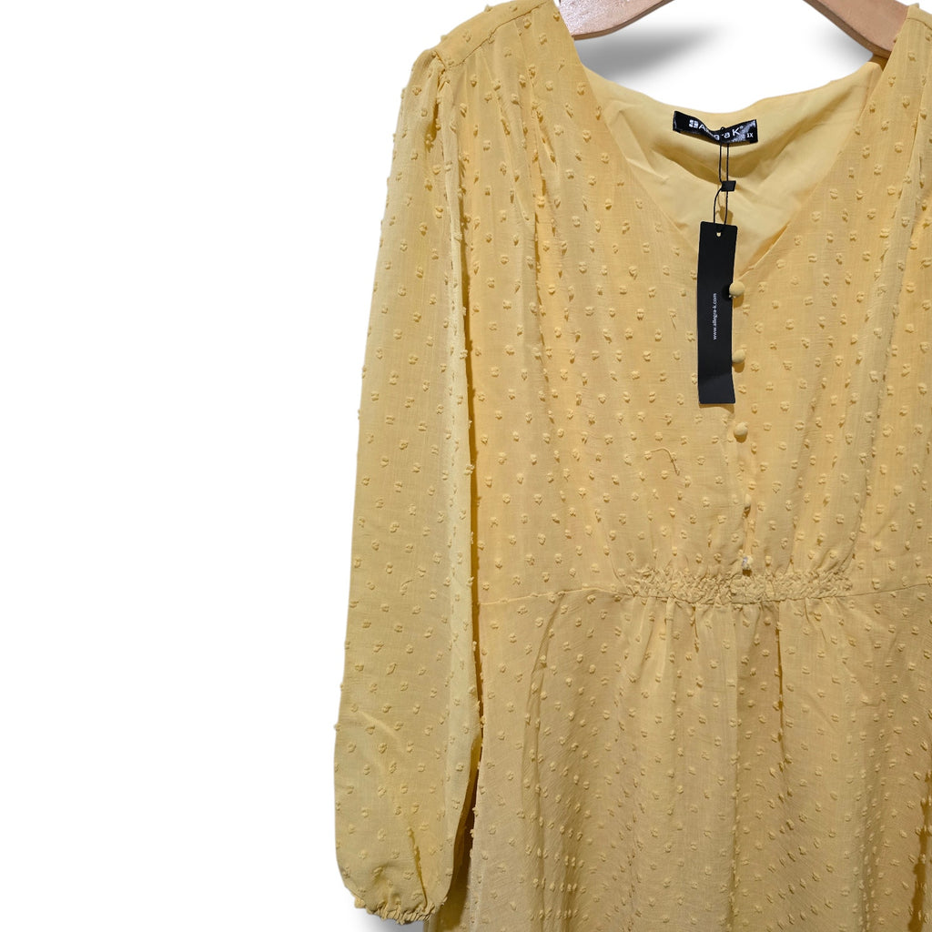 Allegra K Yellow Swiss Dot Long Sleeve Lined Dress – Plus Size 1X, NWT