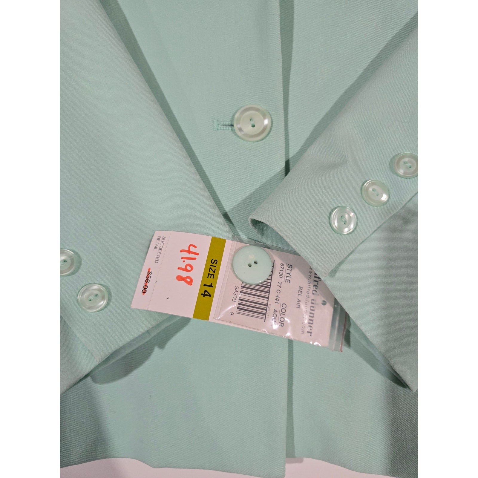 Alfred Dunner Women’s Aqua Mint Blazer Jacket - Size 14, New