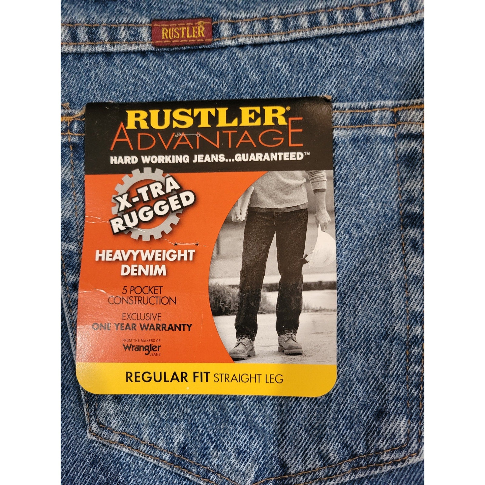 Rustler Advantage men's blue heavy weight denim regular fit straight leg jeans