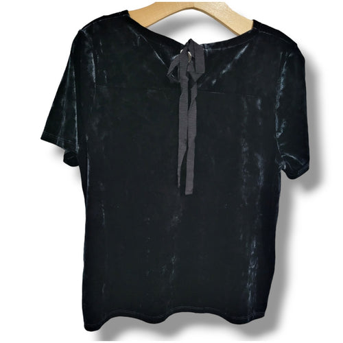 14th & Union Women’s Midnight Blue Velour Short Sleeve Tie-Back Blouse Sz Small
