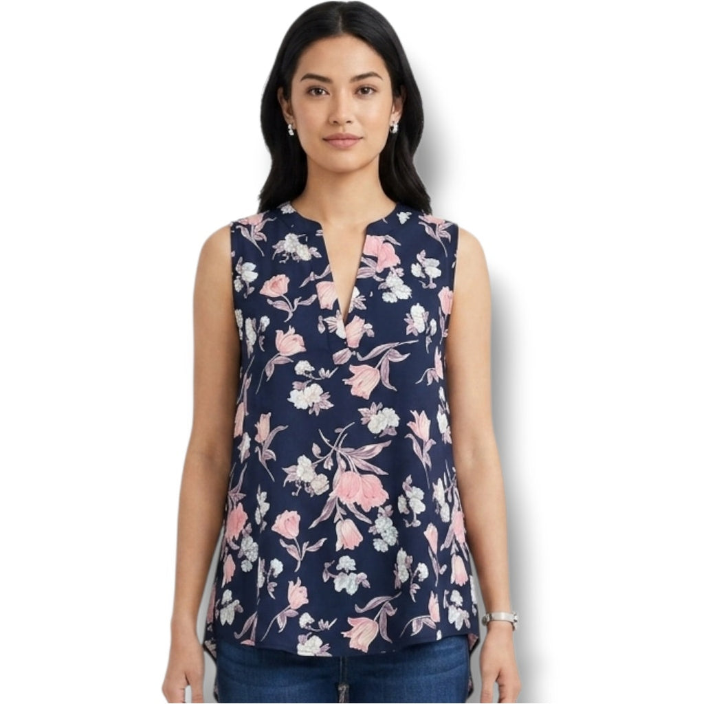 Sienna Sky Women’s Black Floral Sleeveless Blouse - Small Lightweight Top