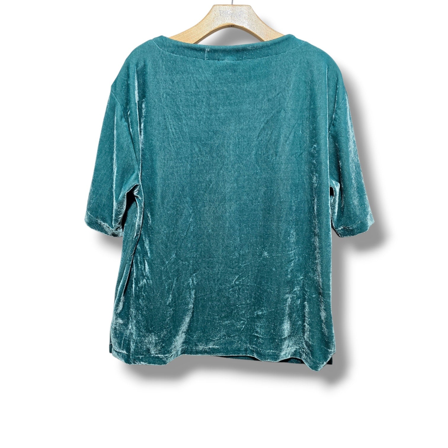 Jolie Delafield Women's Medium Teal Velvet Short Sleeve Top