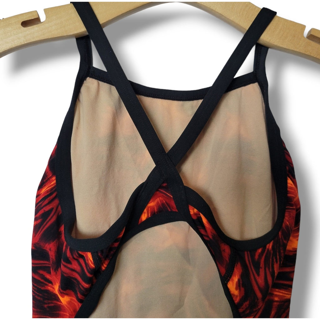 SPEEDO Women’s Black & Red Open-Back Vintage Competitive One-Piece Swimsuit Size 26