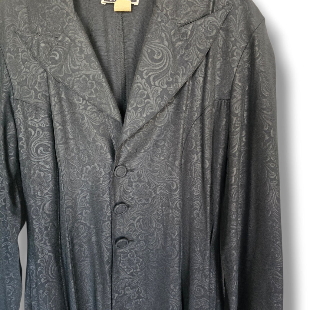 CONTEMPO CASUALS Vintage Black Damask Floral Jacquard Longline Blazer Small
