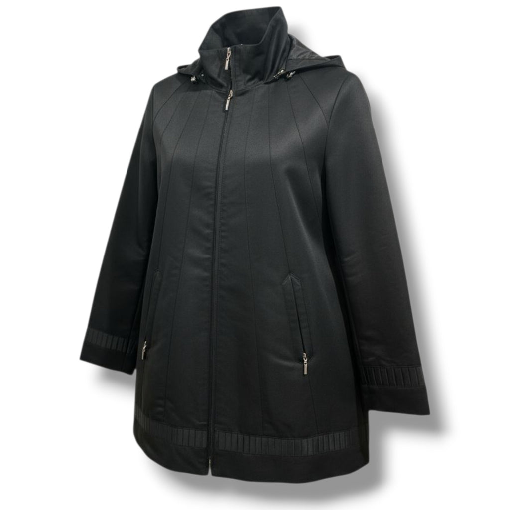Jones New York Women’s Black Zip-Front Coat with Detachable Hood – Size Large