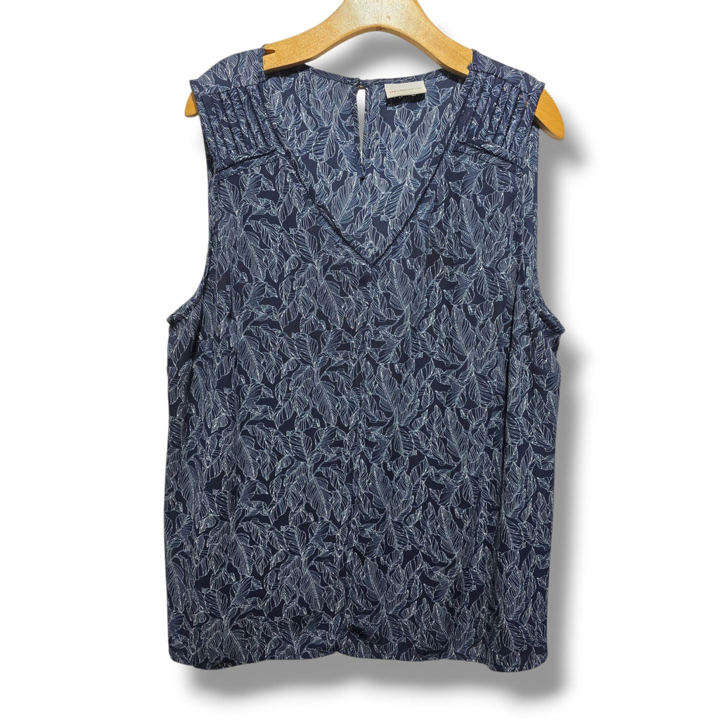 Liz Claiborne Women's Navy White Tropical Leaf Sleeveless Blouse Estimated 1x