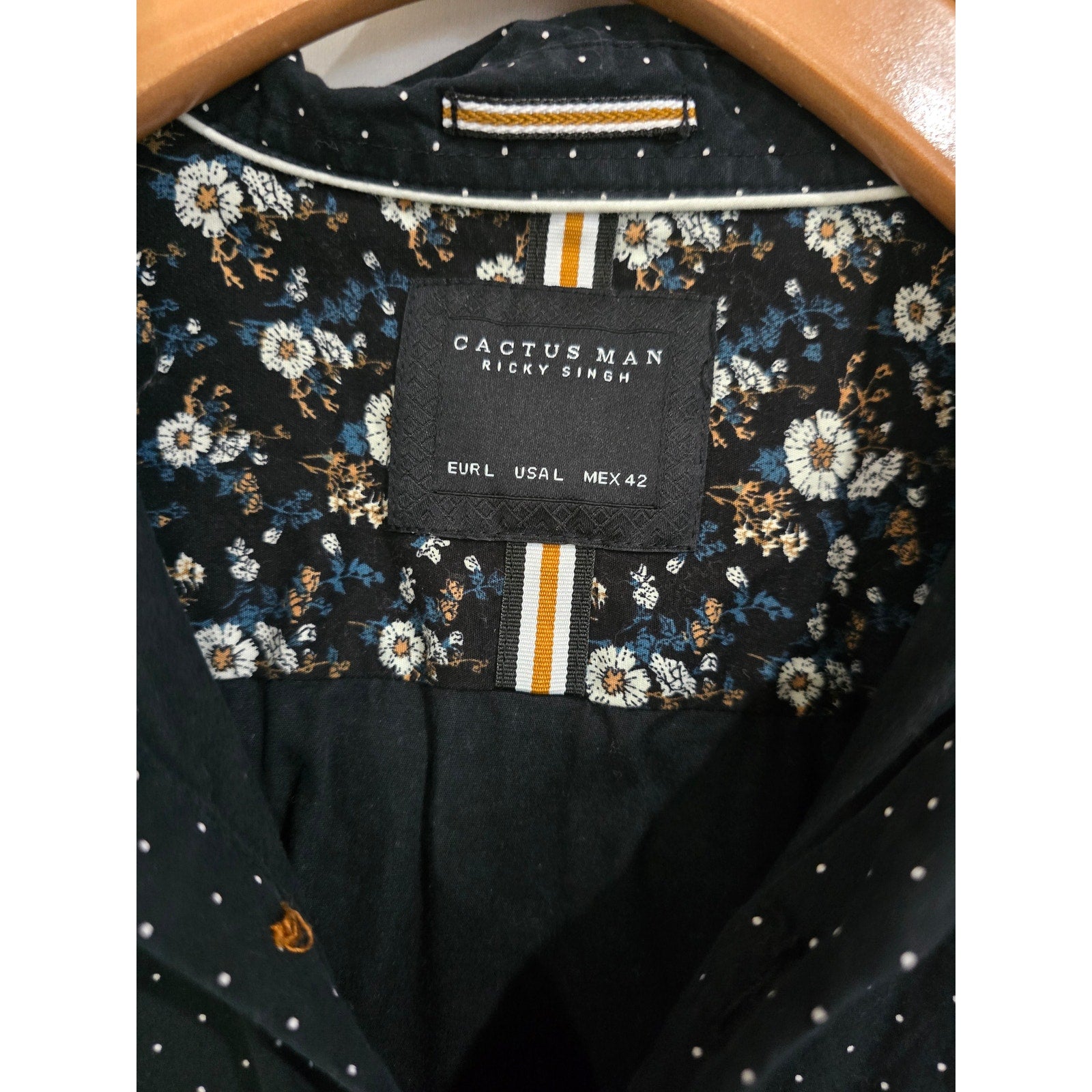 Cactus Man Ricky Singh Polka Dot Button Up Shirt Large Black Cotton