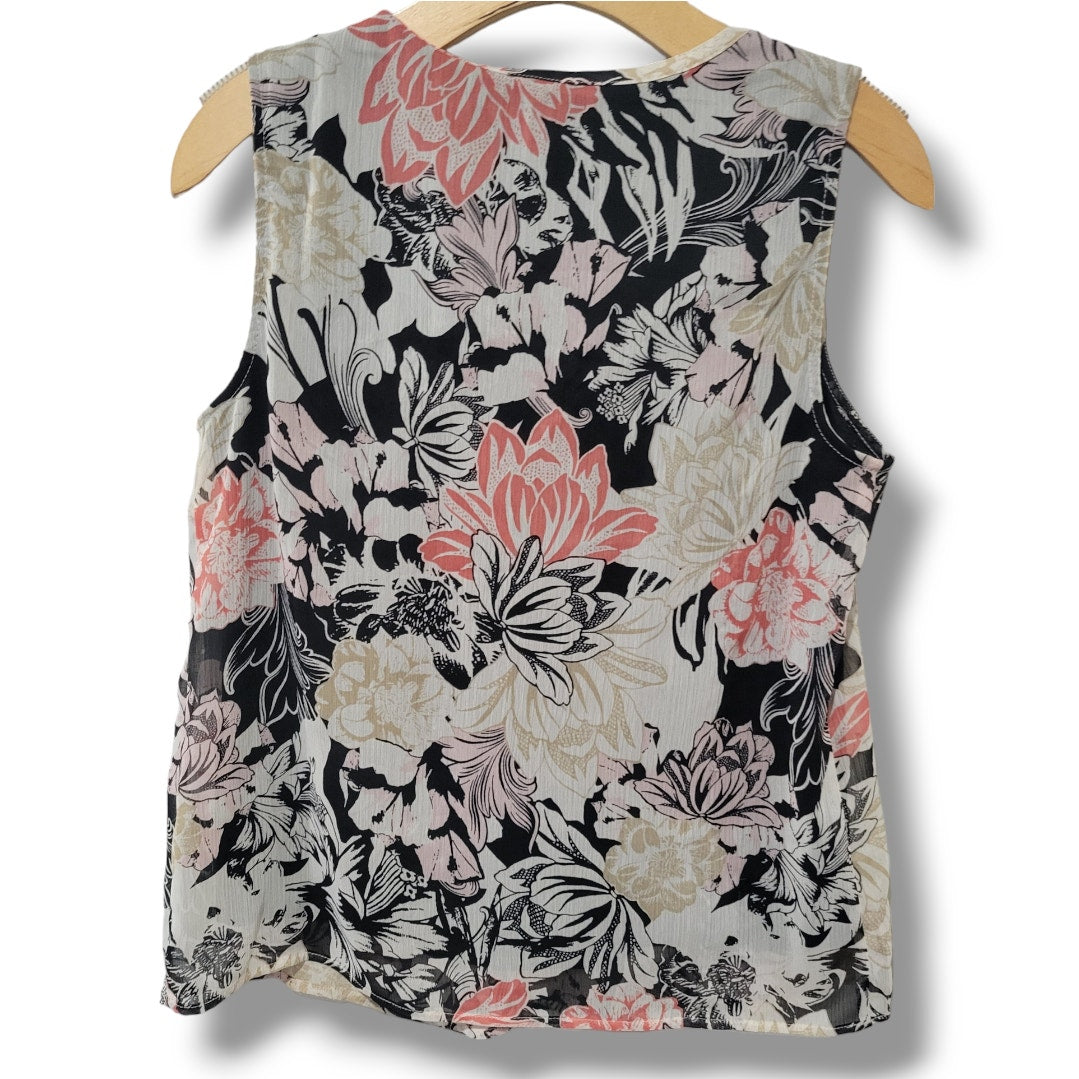 Christopher & Banks Women's floral sleeveless lined VNeck Blouse  - small