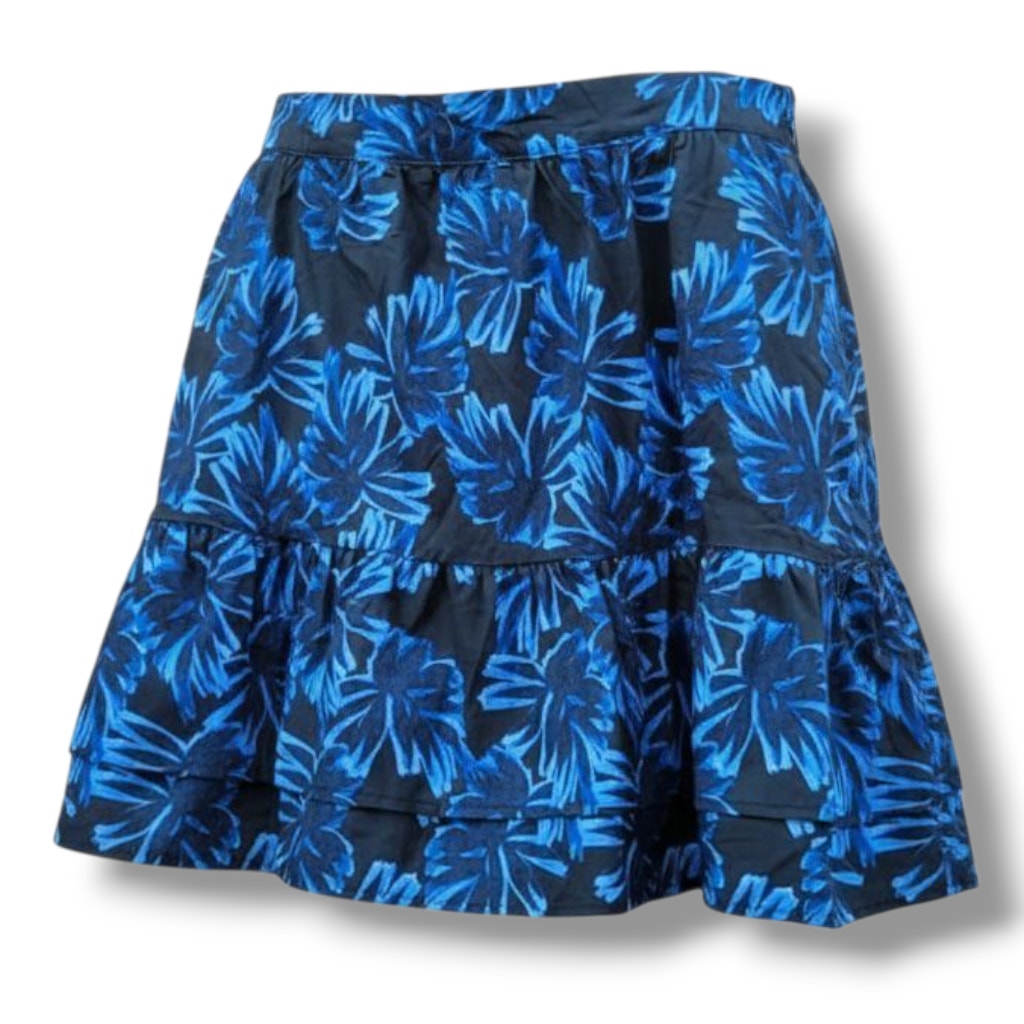 Who What Wear Blue Floral Tiered Mini Skirt XL Cotton Elastic Waist