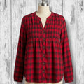 Knox Rose Women's & Black Plaid Smocked Babydoll Blouse - large