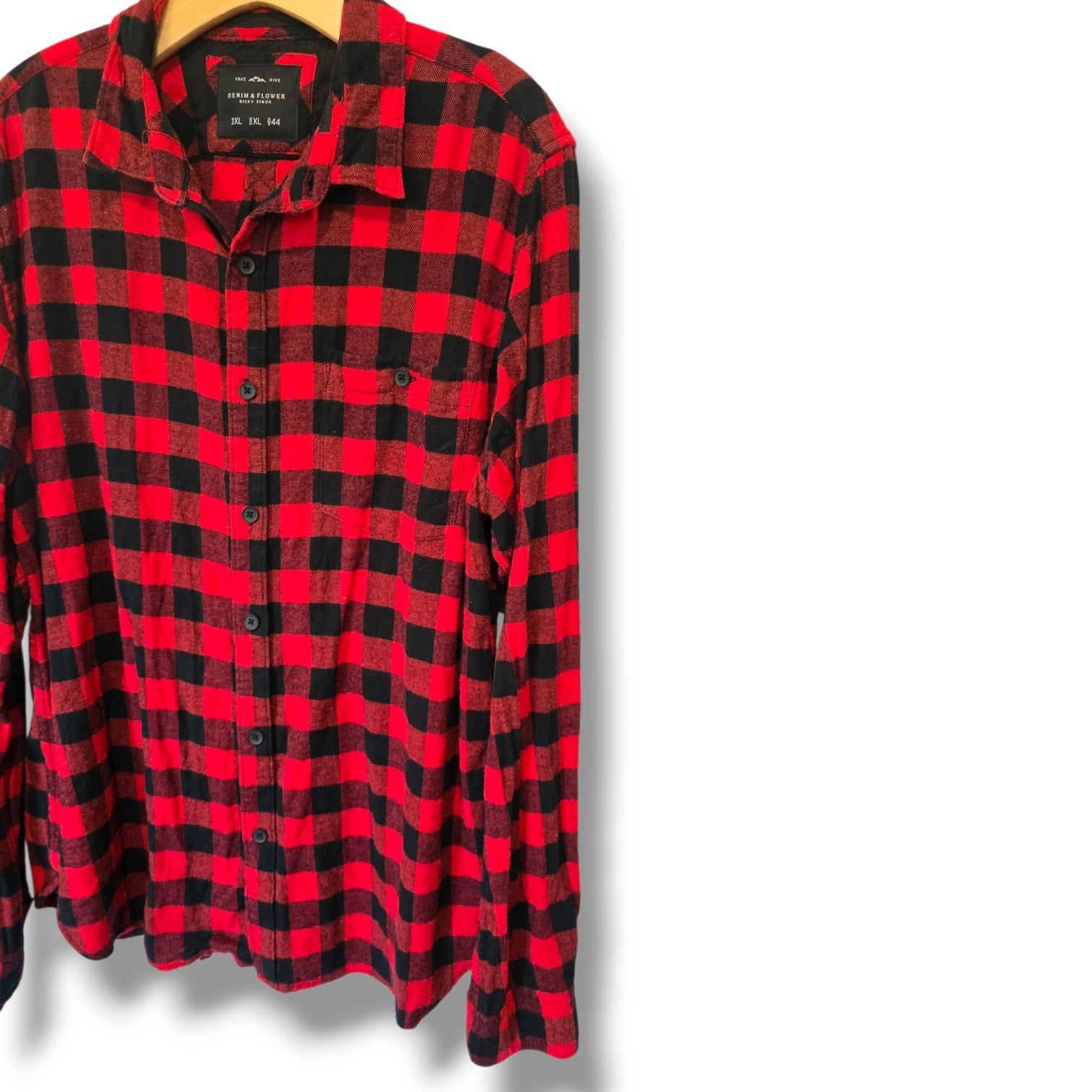 Denim & Flower Ricky Singh Red & Black Buffalo Check Flannel – XL