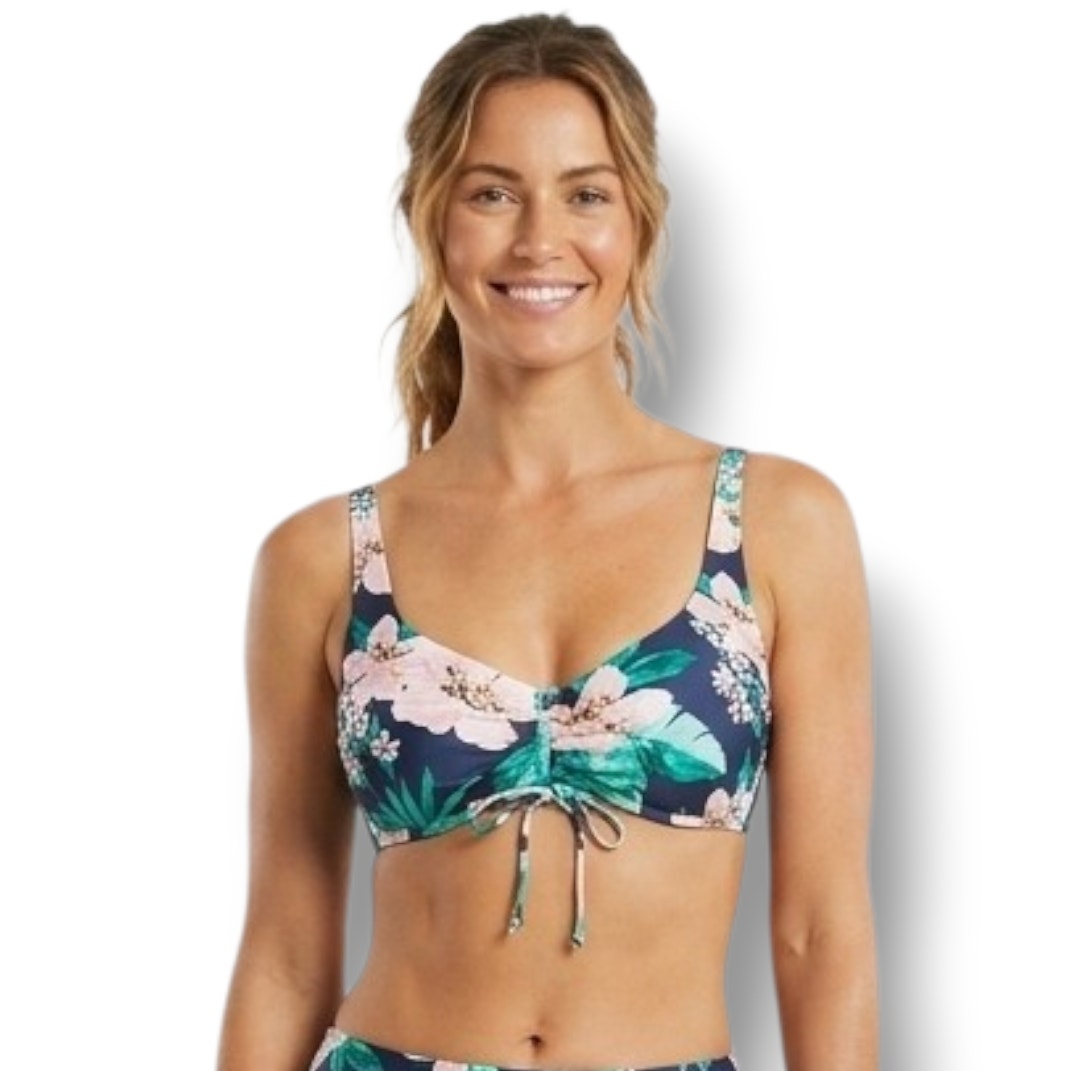 Kona Sol Women’s Cinch Front Floral Sea Breeze Bikini Swim Top Small NWT
