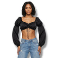 H&M Divided Women’s Black Long Sleeve Puff Crop Top – Size Medium