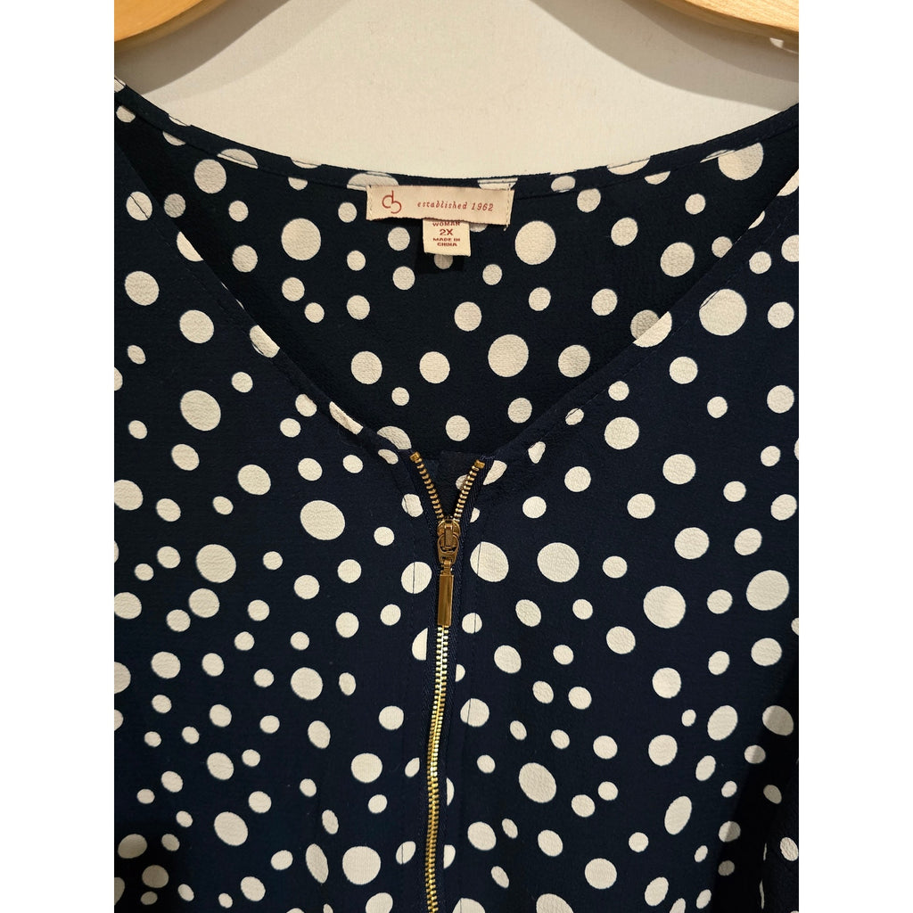 Dressbarn Women’s Plus Size 2X Navy Blue Polka Dot Blouse – Polyester Spandex