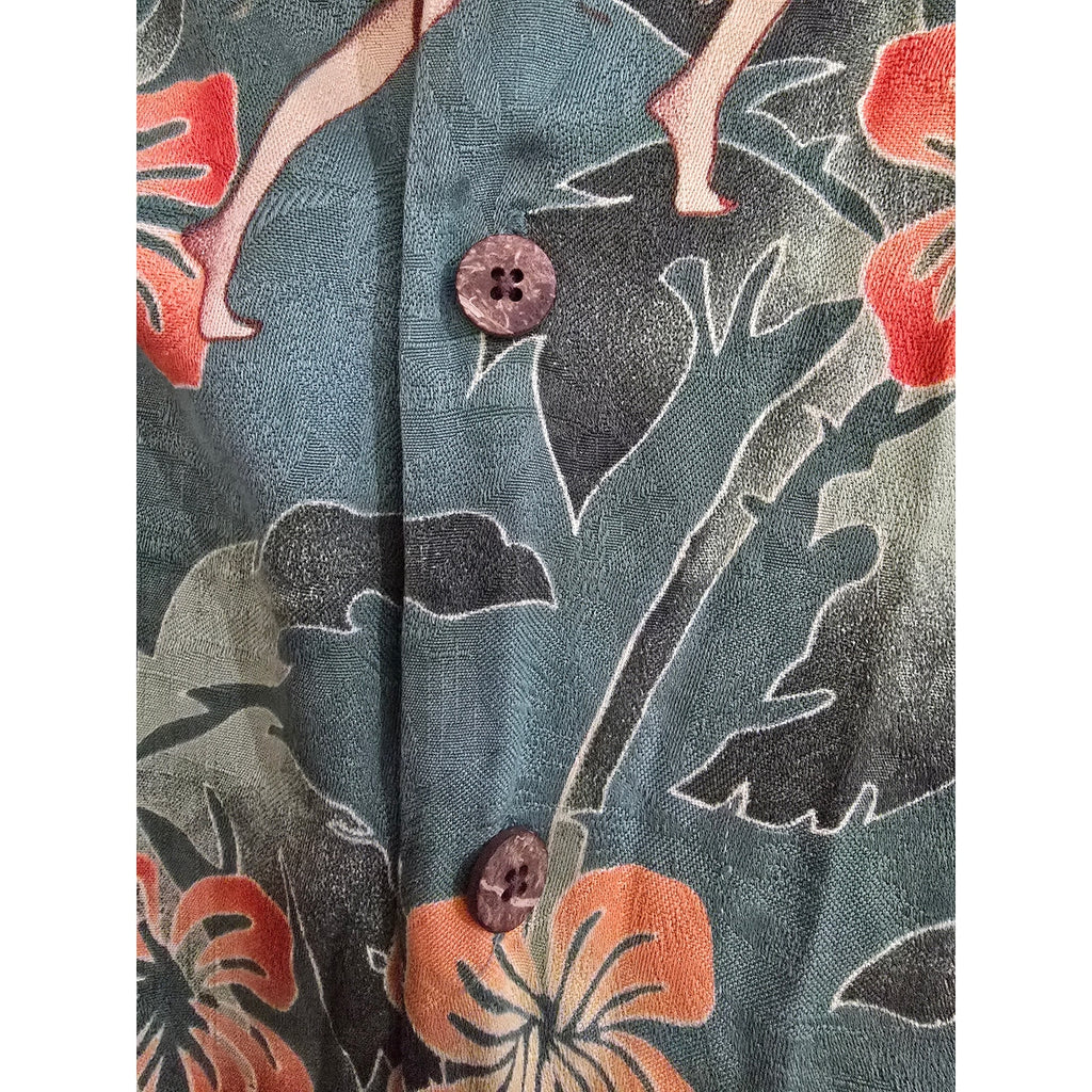 Montego Mon 100% Silk Green Hula Girl Tropical Hawaiian Camp Shirt XXL