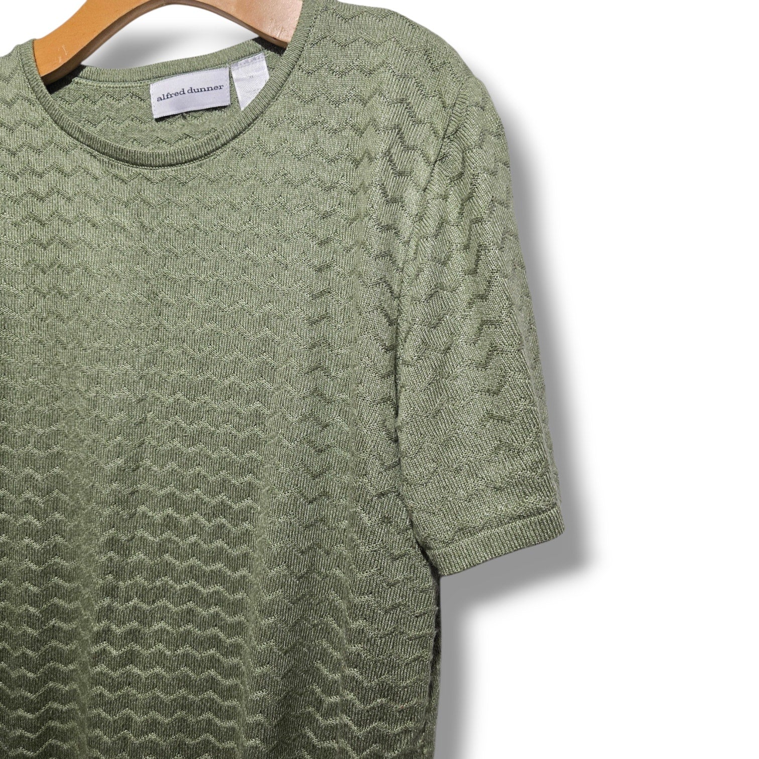 Alfred Dunner Women's Size XL Sage Green Chevron Knit Short Sleeve Sweater Top