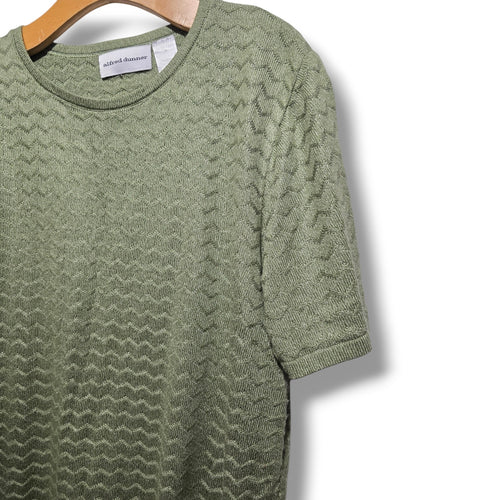 Alfred Dunner Women's Size XL Sage Green Chevron Knit Short Sleeve Sweater Top