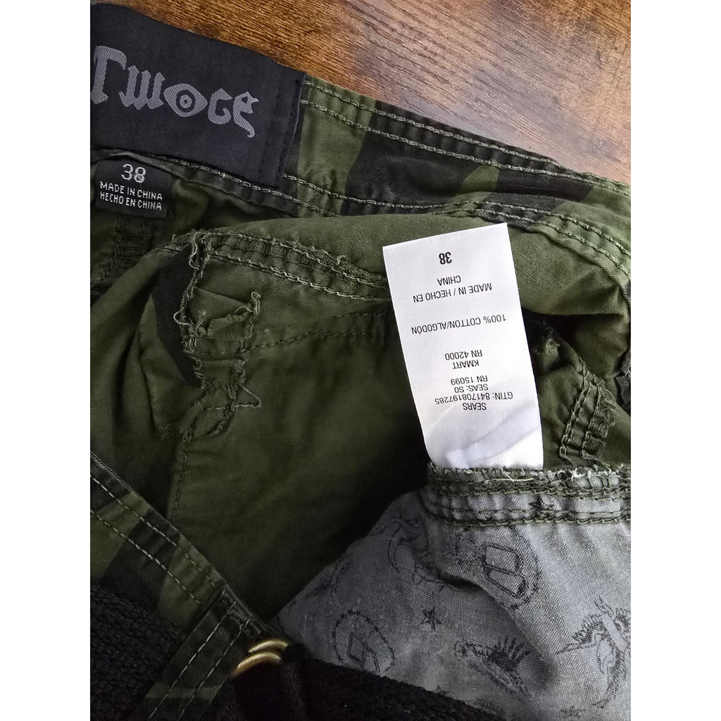 Twoce Men's Size 38 Green Camo Belted Heavyweight Cargo Shorts NWT
