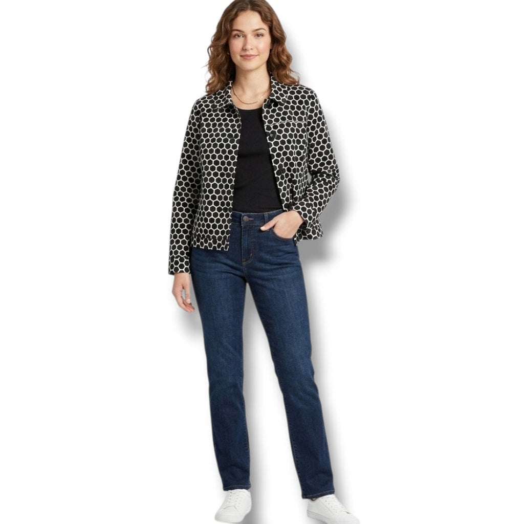 Croft & Barrow Black & Ivory Polka Dot Stretch Denim Jacket – Medium