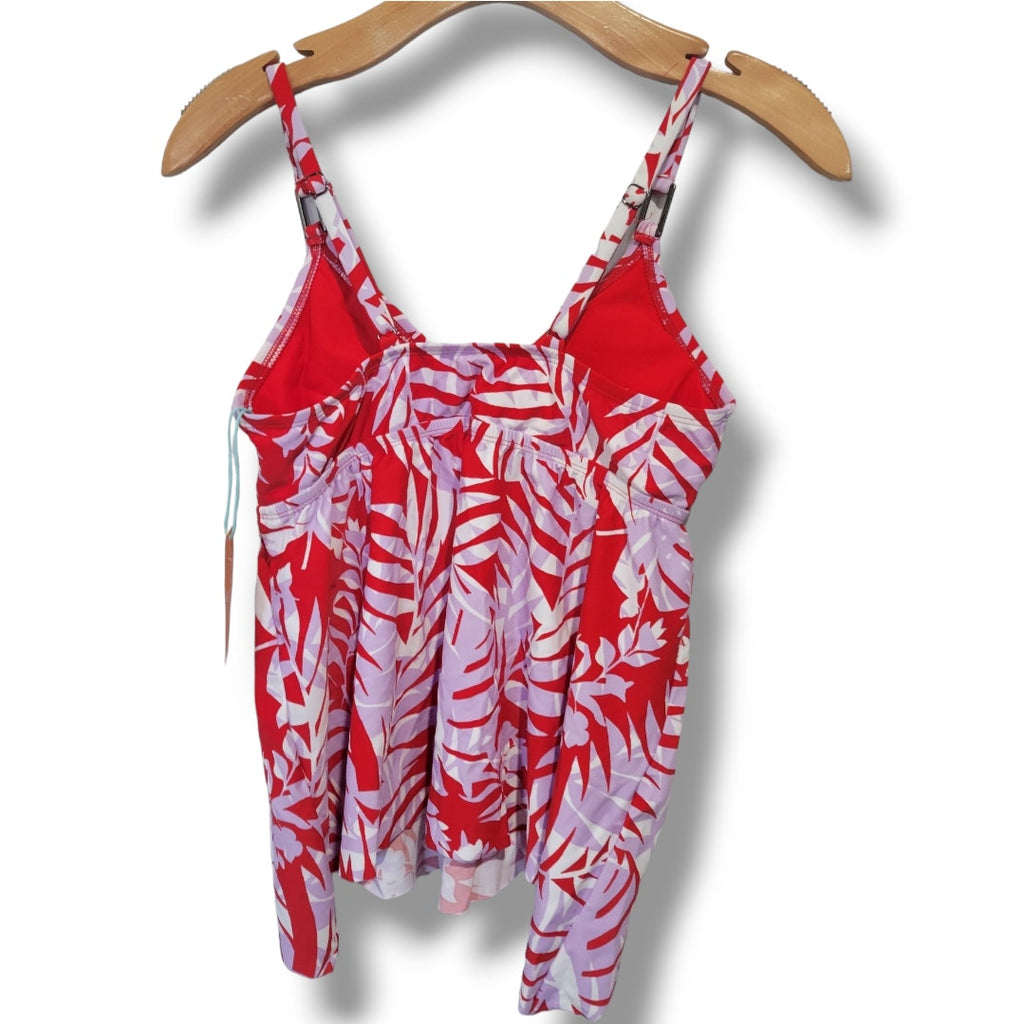 Kona Sol Women’s Red Botanical Leaf Tankini Swimsuit Top - Small NWT