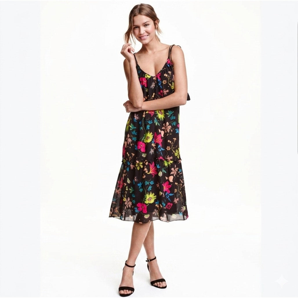 H&M Conscious Collection Women’s Black Tropical Floral Sundress – Size 6