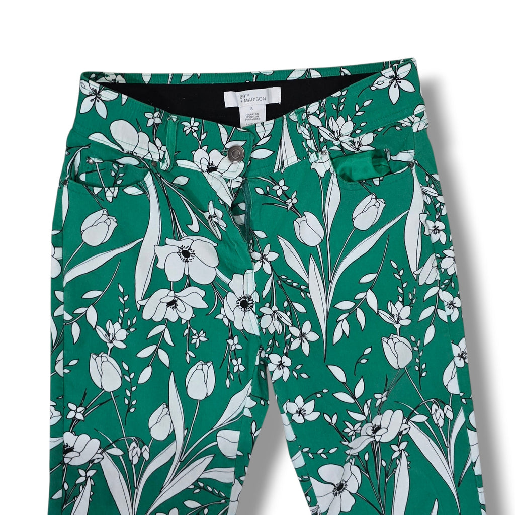 89th & Madison Women’s Green Floral Print Capri Pants – Size 8