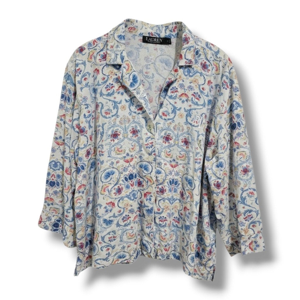 Lauren Ralph Lauren Blue and Red Floral Pajama Top