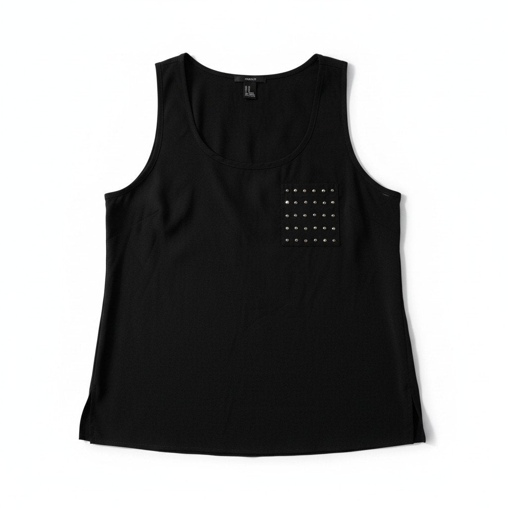 Forever 21 Black Studded Pocket Tank Top Sleeveless Blouse Medium