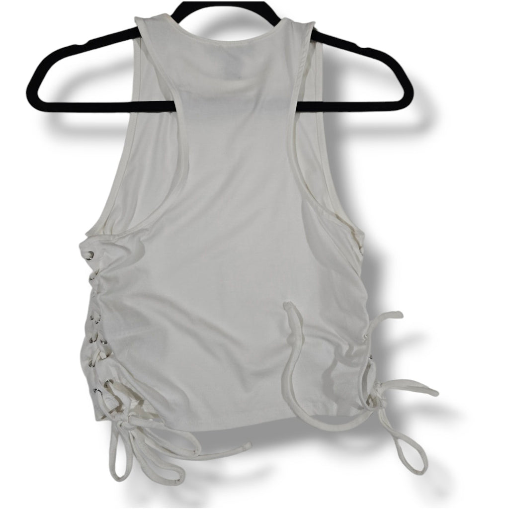 Forever 21 White Lace Up Ruched Tank Top Women’s Medium Stretch Sleeveless