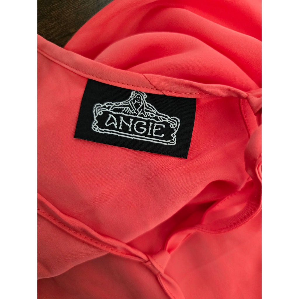 Angie women's Coral Pleated Scoop-Neck Mini Dress Medium