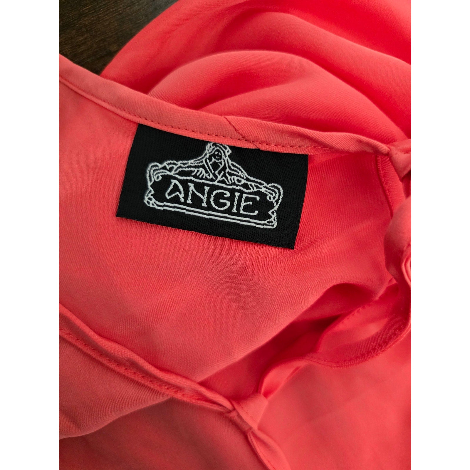 Angie women's Coral Pleated Scoop-Neck Mini Dress Medium